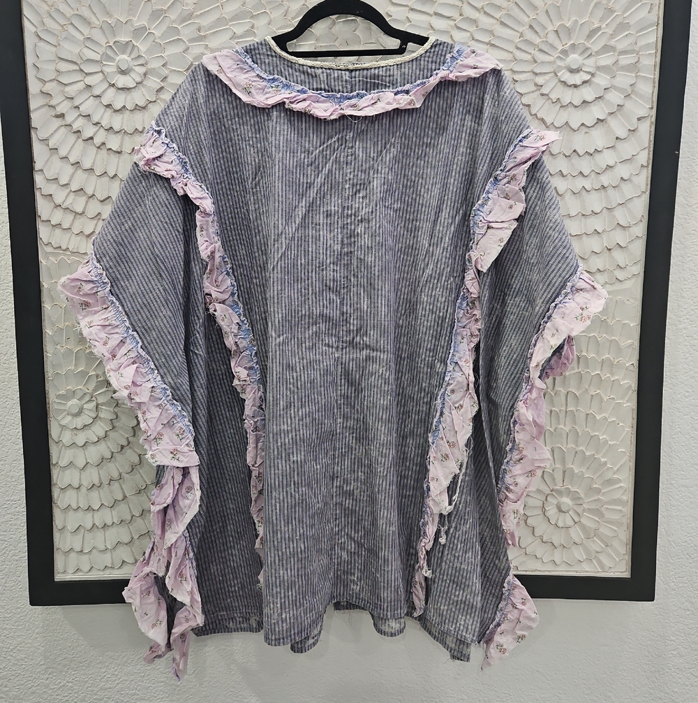 SOLD OUT! Boho Ruffled Button-Front in Mineral Washed Distressed Ruffle Tunic - Picture 6 of 7